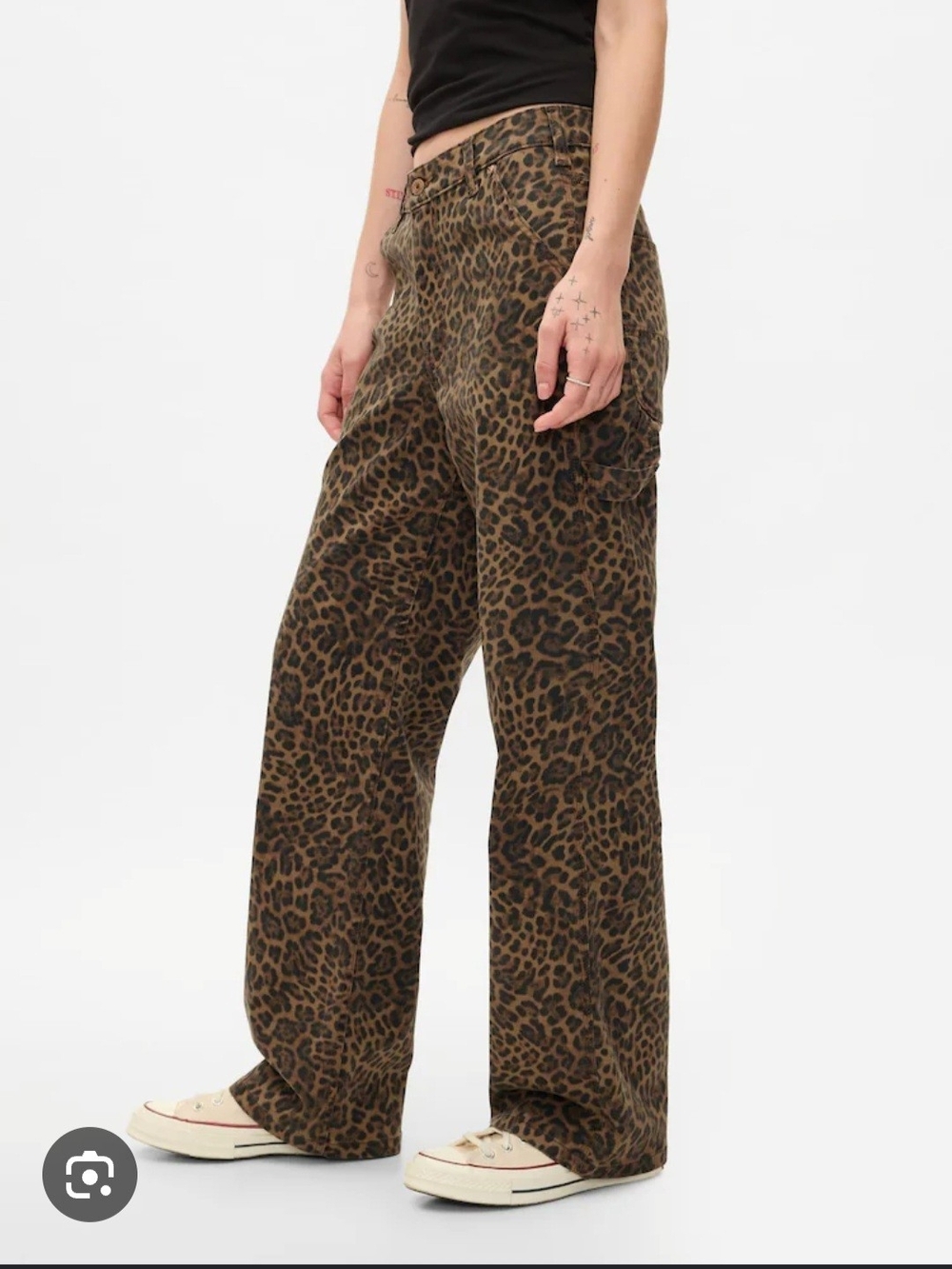 GAP 90's Loose Carpenter Mid Rise Leopard-Print Wide Leg Pant - Picture 2 of 6